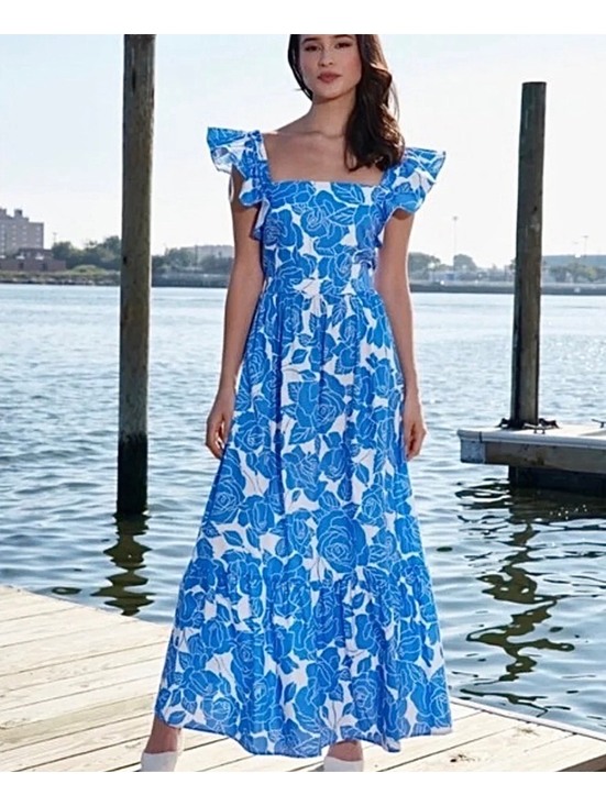 London Times Dresses & Skirts - London Times Blue & White Floral Midi Dress Size 10